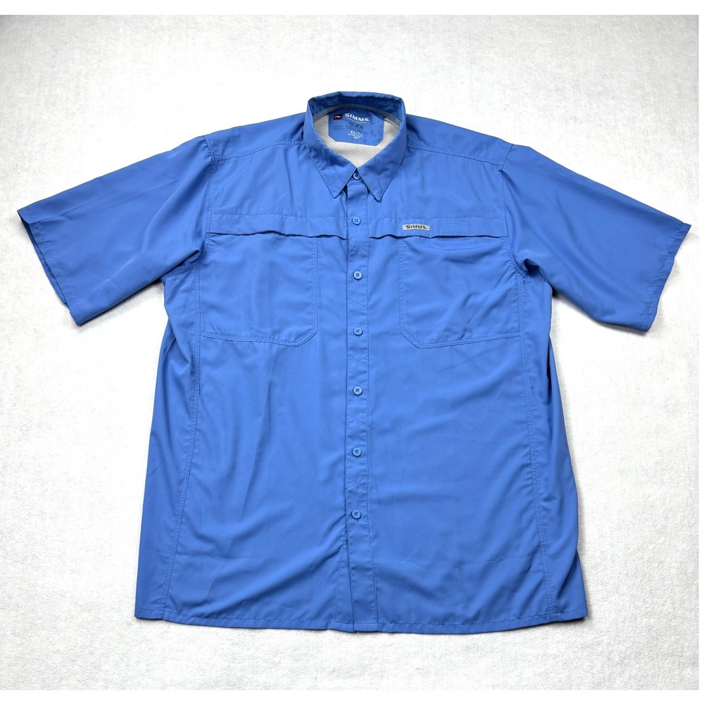Simms Guide Series Fishing Shirt Mens XL Blue Short Sleeve Vented Ripstop 36313